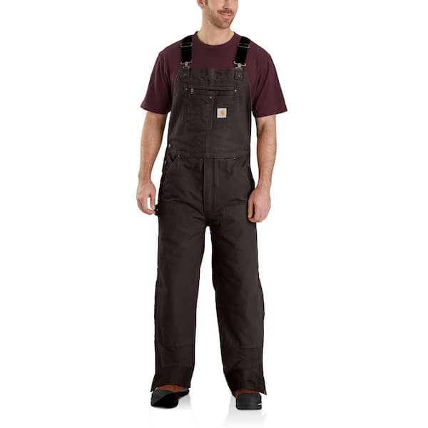 Carhartt Men's 2X-Large Short Dark Brown Cotton Quilt Lined Washed Duck Bib Overalls