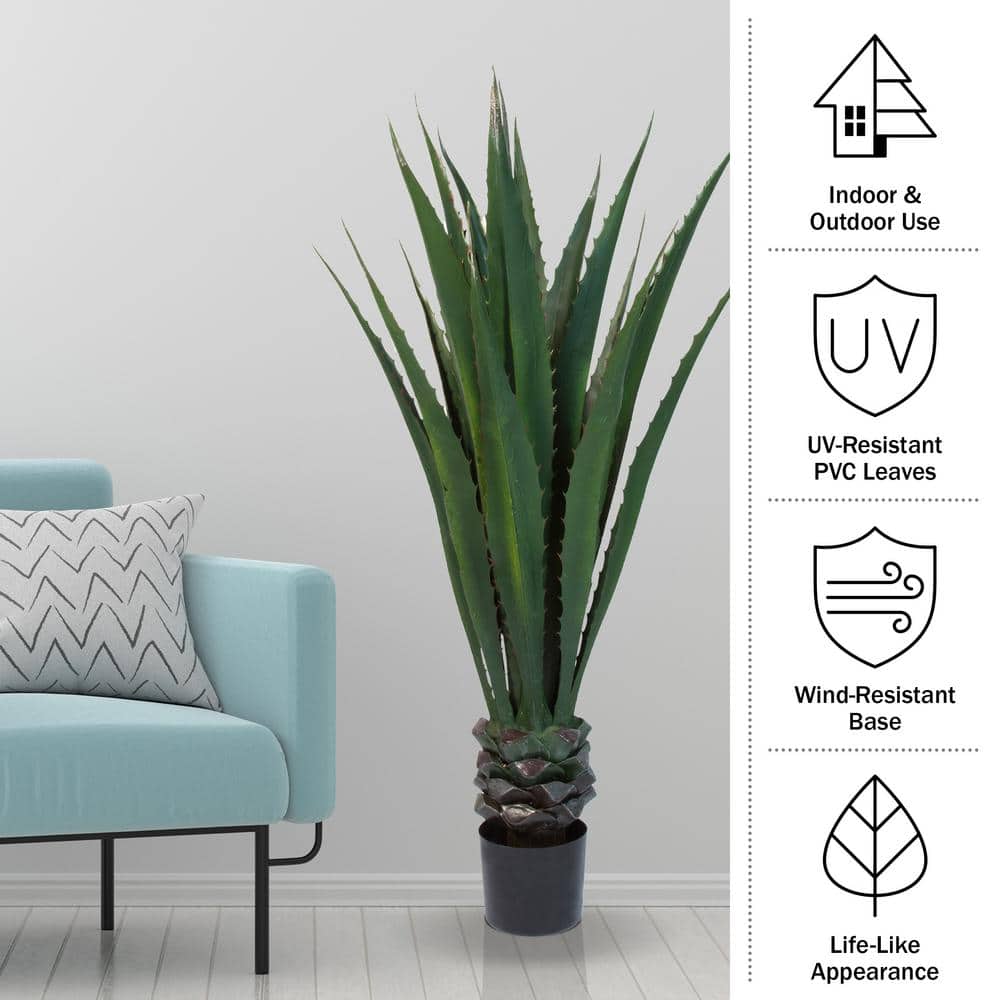 52-Inch Green Plastic Agave Faux Succulent Floor Plant Set