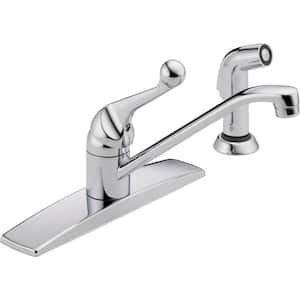 Classic Single-Handle Standard Kitchen Faucet with Side Sprayer and Fittings in Chrome