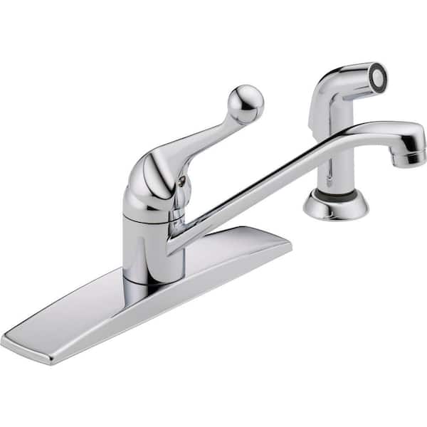 Delta Classic Single-Handle Standard Kitchen Faucet with Side Sprayer and Fittings in Chrome