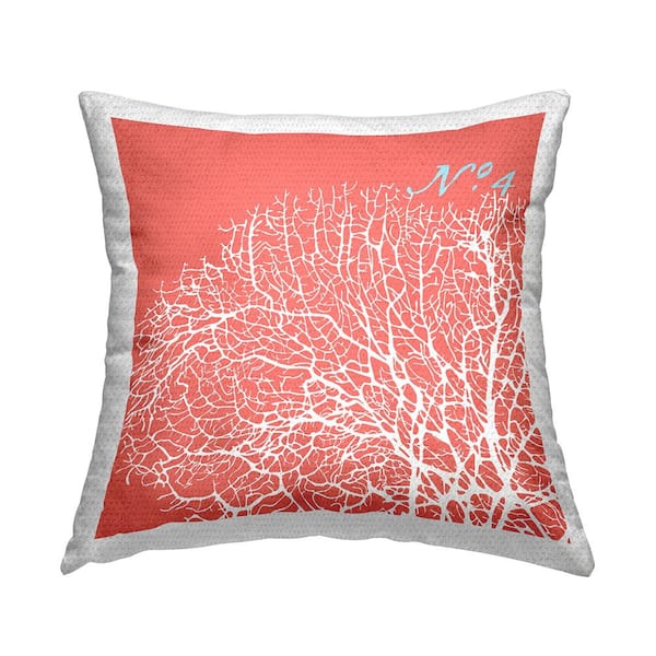 Peach Detailed Aquatic Coral Orange Square Outdoor Throw Pillow