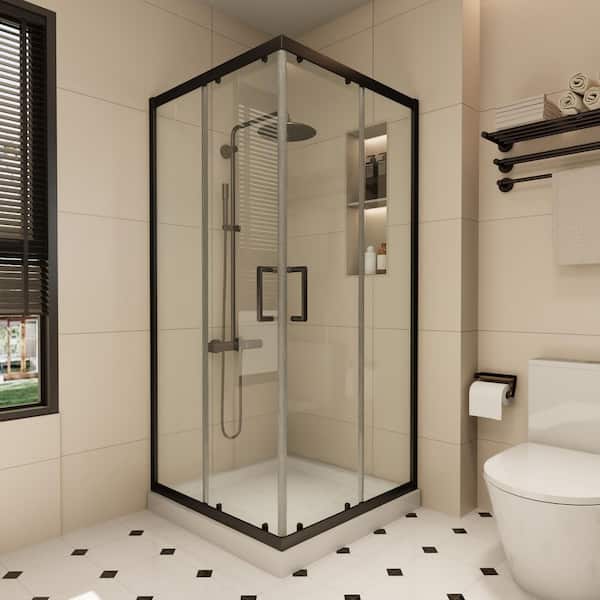 36 in. W x 36 in. D x 71 in. H Sliding Corner Shower Enclosure in Matte Black with Clear Glass
