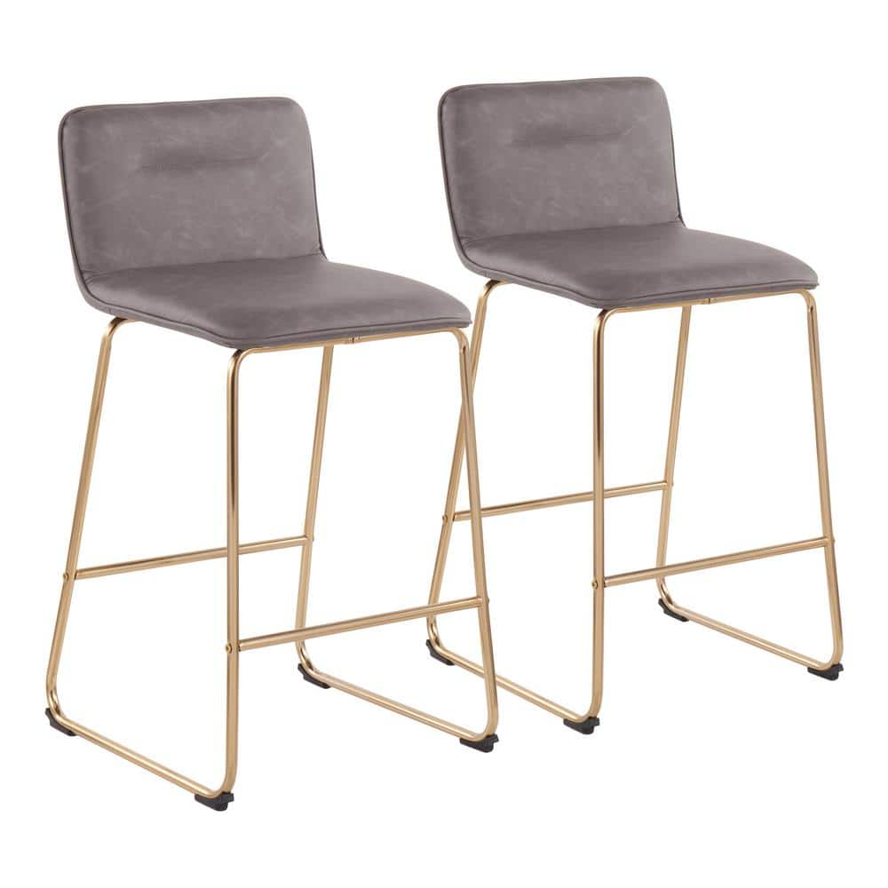 Set of 2 Casper Contemporary Counter Height Barstools: Padded, Low Back, Metal Frame - LumiSource