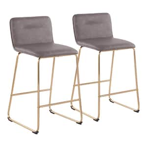 Casper 35 in. Grey Faux Leather and Gold Metal High Back Counter Height Bar Stool (Set of 2)