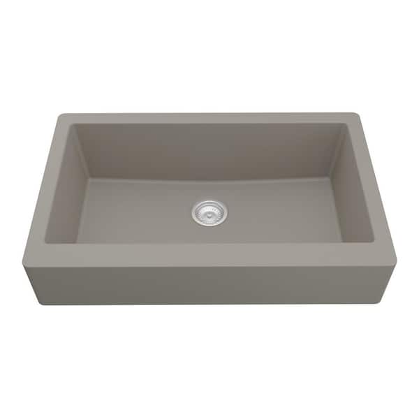 Retrofit Farmhouse/Apron-Front Quartz/Granite Composite 34 in. Single Bowl Kitchen Sink in Concrete