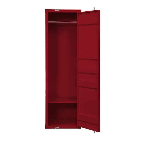 Benjara Red Metal 22 in. Single Door Wardrobe with Double Storage Compartment and Cremone Bolt