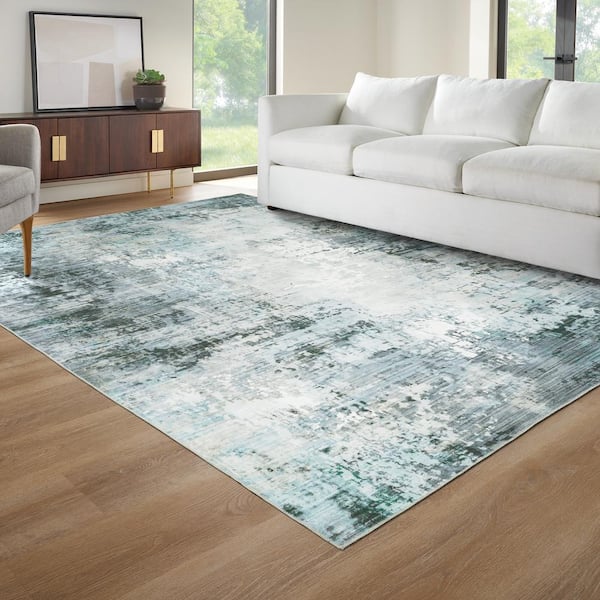 Harmony Abstract Blue 3 ft. 6 in. X 5 ft. 6 in. Polyester Indoor Machine Washable Area Rug