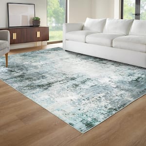 Harmony Abstract Blue 6 ft. X 9 ft. Polyester Indoor Machine Washable Area Rug