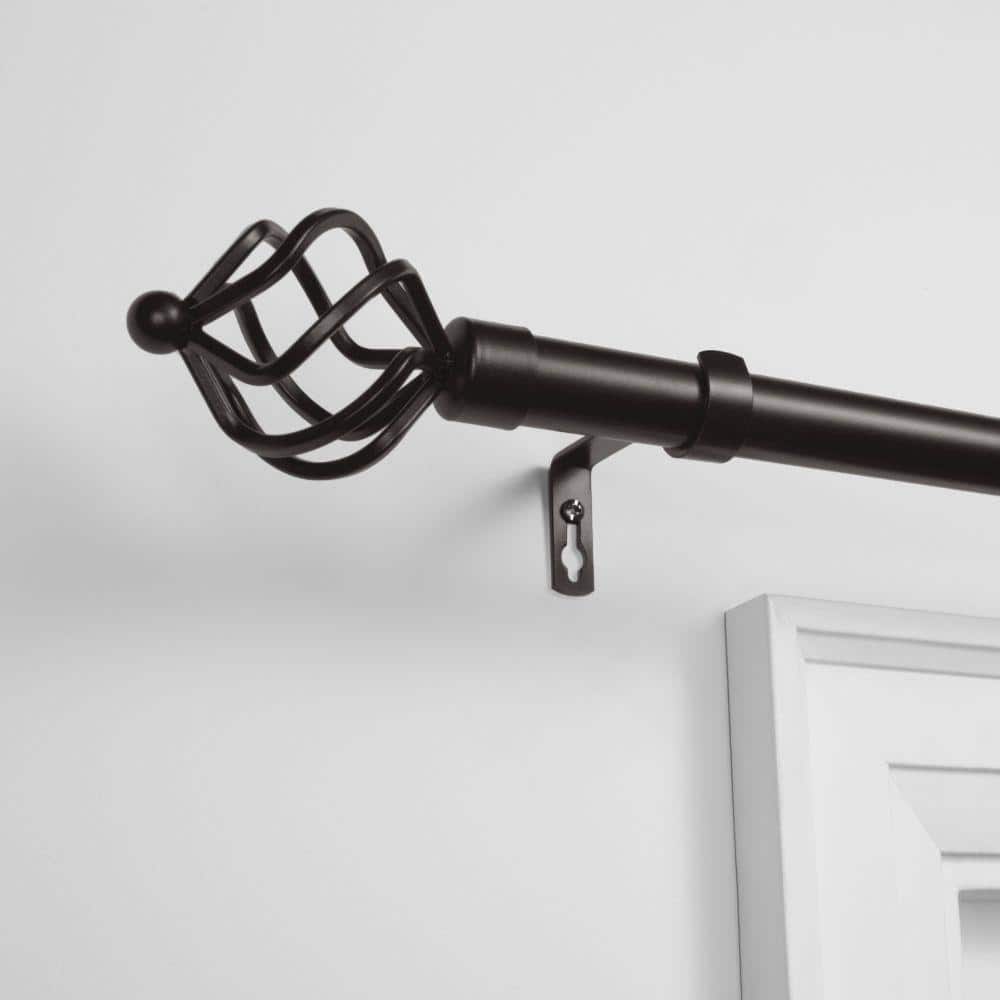 Matte Black Adjustable Iron Curtain Rod with Twisted Finials