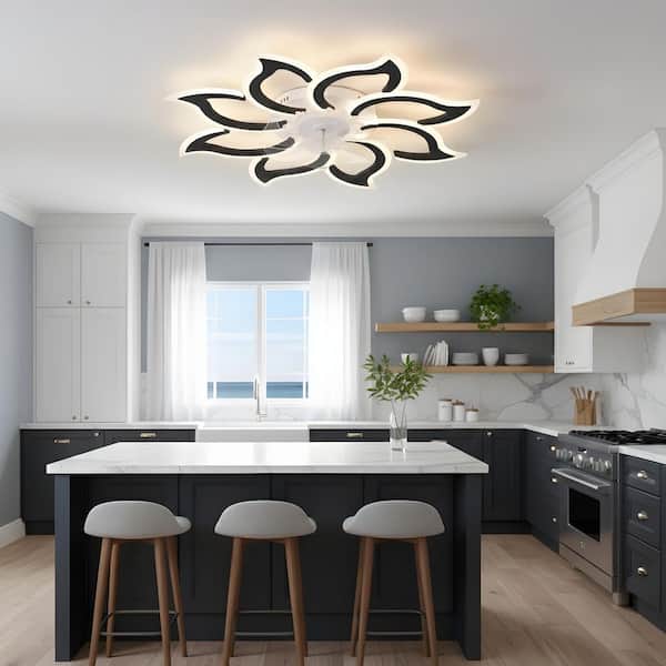 37 in. LED Indoor Black Low Profile Ceiling Fan with Light Kit, Remote/APP Controls