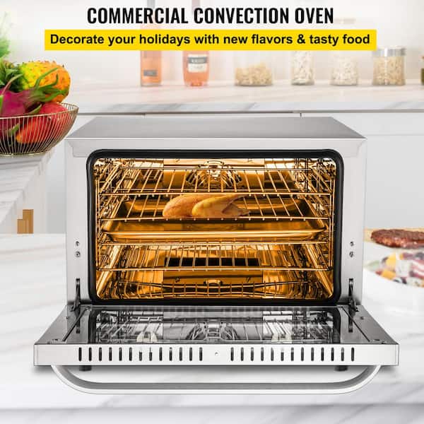 Commercial Convection Oven, 66 L/60 qt.,Half-Size Countertop, 1800W 4-Tier Toaster in Silver with Glass Door,Electric