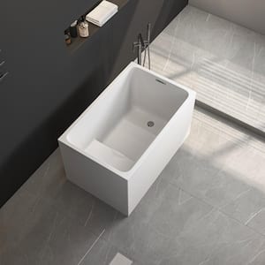 43 in Acrylic Flatbottom Rectangle Freestanding Non-Whirlpool Soaking Bathtub Include Interior Seat Outer White