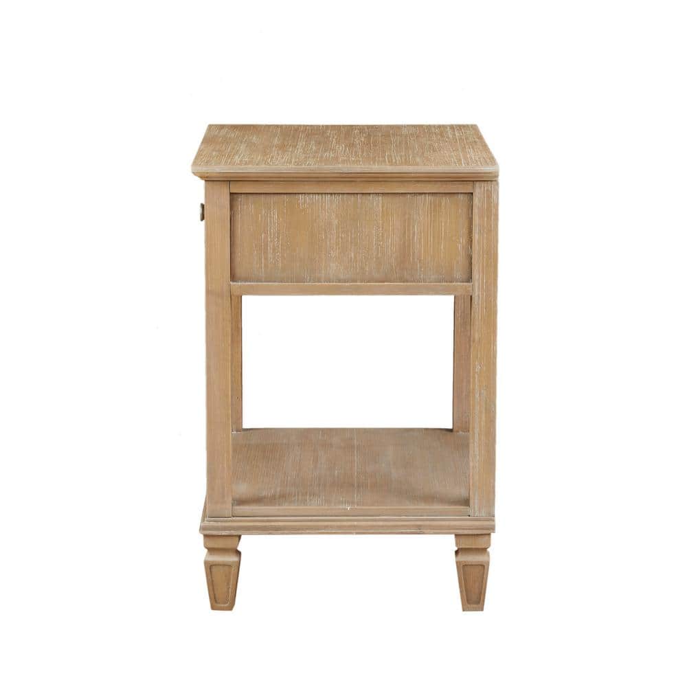Victoria Light Natural Rubberwood Night Table with Drawer