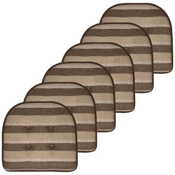 Sweet Home Collection Bradford Stripe U-Shape Memory Foam 17 in.x16 in. Non-Slip Back, Chair Cushion (6-Pack) Choco/Beige