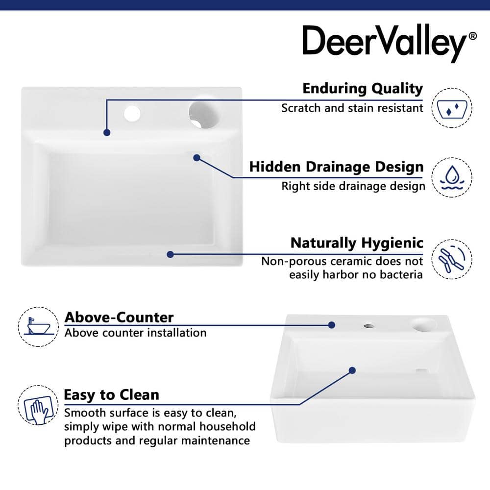 20.5'' White Ceramic Rectangular Vessel Bathroom Sink