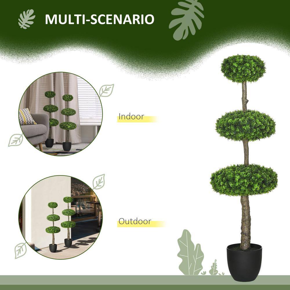 Set of 2 Green Plastic Boxwood Topiary Trees in Black Pots