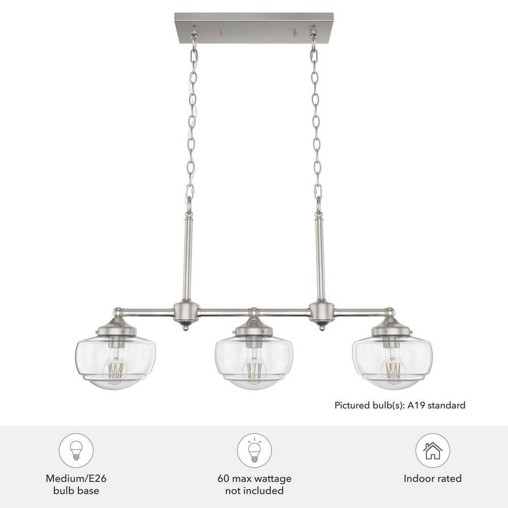 Saddle Creek Brushed Nickel 3-Light Schoolhouse Linear Chandelier