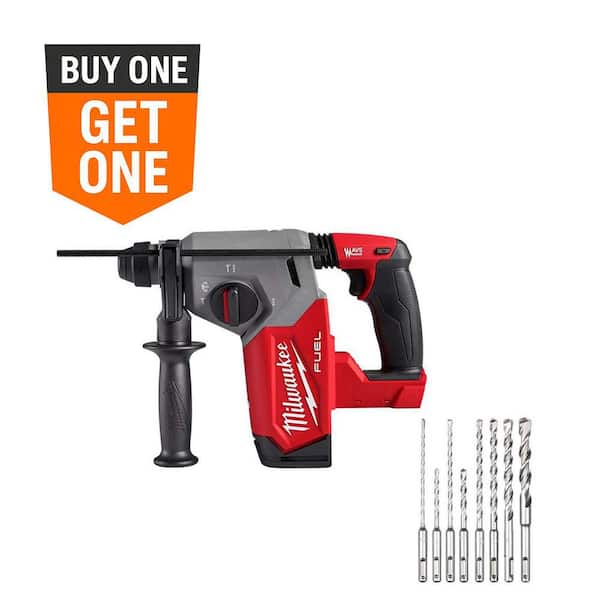 Milwaukee M18 FUEL 18V Lithium-Ion Brushless Cordless 1 in. SDS-Plus Rotary Hammer (Tool-Only) with Carbide Bit Set (8-Piece)