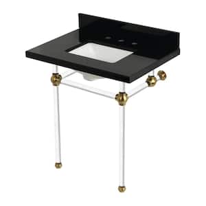 Templeton 30 in. Granite Console Sink Set with Acrylic Legs in Black Granite/Brushed Brass