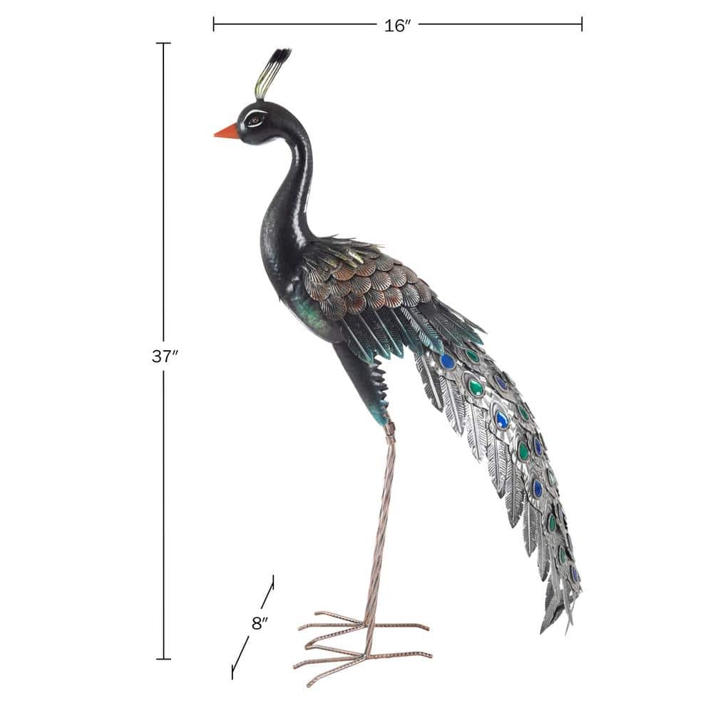 Blue and Multicolor Metal Peacock Garden Statue