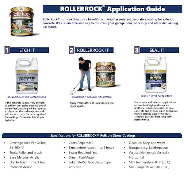 DAICH RollerRock 1 Gal. Self-Priming Ivory Exterior Concrete Coating  RRPL-IV-378 - The Home Depot