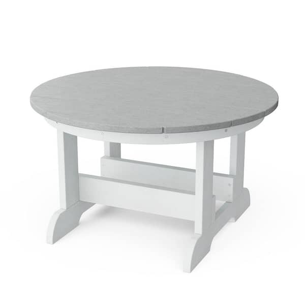 Wildridge Heritage 31.5 in. Light Gray and White Round HDPE Plastic Outdoor Conversation Table