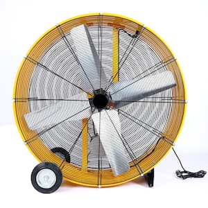 42 in. 4-Speed Air Circulation High-Velocity Industrial Drum Fan, Aluminum Blades and 90° Adjustable Tilt Yellow