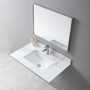 37 in. W x 22 in. D Sintered Stone Carrara White Rectangular Ceramic Single Sink Bathroom Vanity Top in White, 1-Hole