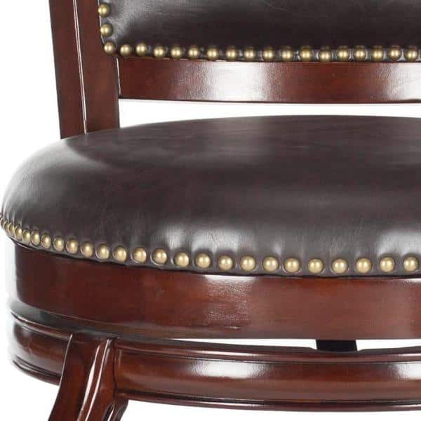 Transitional Sierra Brown Swivel Bar Stool with Bronze Nailhead Trim