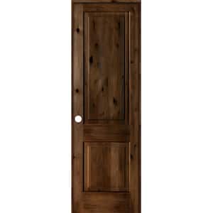 30 in. x 96 in. Rustic Knotty Alder Wood 2 Panel Right-Hand/Inswing Provincial Stain Single Prehung Interior Door