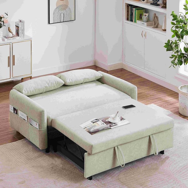 55.1 in. Square Arm Microfiber Rectangle Sofa with Adjustable Backrest in Beige