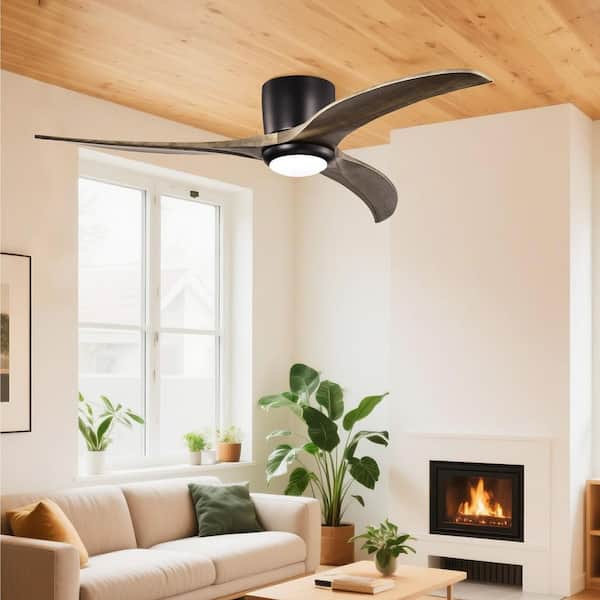 Niveu 52 in. Matte Black Dark Walnut Flush Mount Standard Ceiling Fan with Integrated LED with Remote Included DC Motor