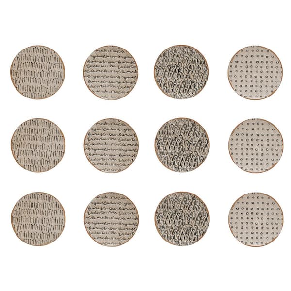 Storied Home Brown 4-Various React Glazed Patterns Round Stoneware Plate (Set of 12)