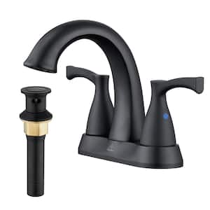 4 in. Centerset Double Handle Bathroom Sink Faucet Lavatory Faucet with Stainless steel Pop-up Drain in Matte Black