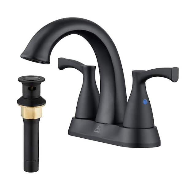 CASAINC 4 in. Centerset Double Handle Bathroom Sink Faucet Lavatory Faucet with Stainless steel Pop-up Drain in Matte Black
