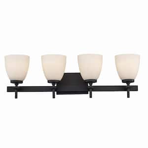 Oxnard 27.5 in. 4-Light Black Bathroom Vanity Light Fixture with Frosted Glass