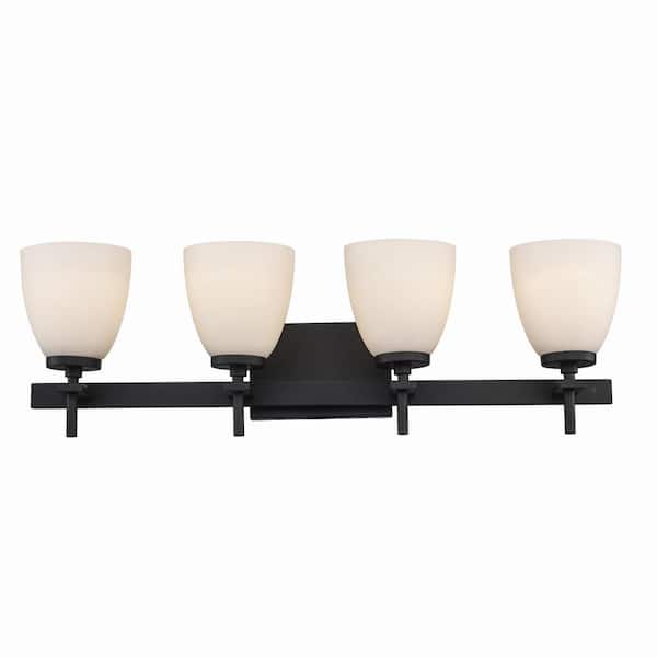 Bel Air Lighting Oxnard 27.5 in. 4-Light Black Bathroom Vanity Light Fixture with Frosted Glass Shades