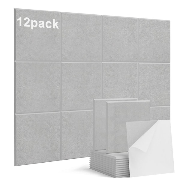 9 in. x 9 in. x 0.4 in. Grey Square Self-Adhesive Acoustic Panels, 12-Pack