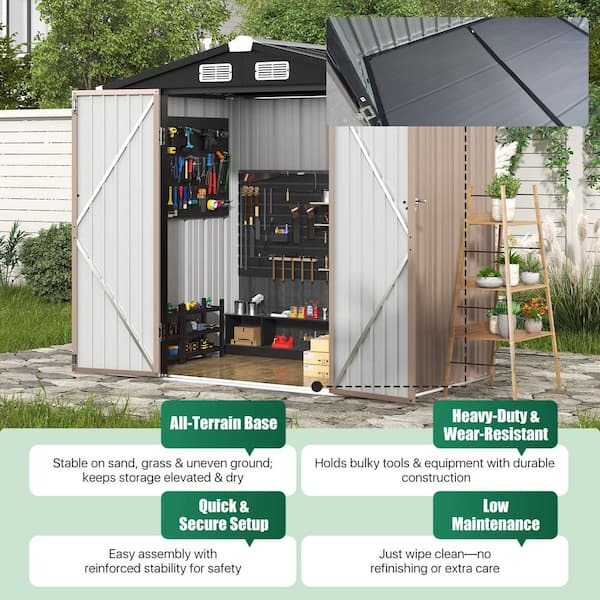 Sizzim 6 ft. D x 3.9 ft. W Metal Storage Brown Shed with Floor