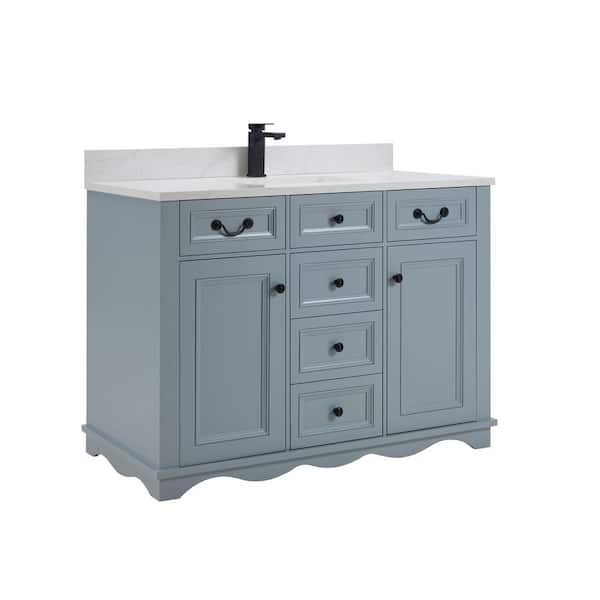 French Contemporary Series 48 in. 1 Freestanding Cadet Bath Vanity with White Artificial Stone Top Assembled Bath vanity