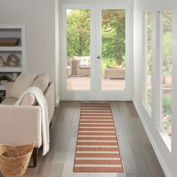 Positano Terracotta Ivory 2 ft. x 8 ft. Stripes Contemporary Runner Area Rug