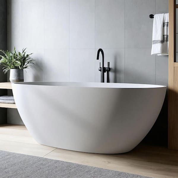 65 in. Solid Surface Stone Resin Flatbottom Thin Edge Bathtub in Matte White