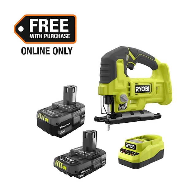 ONE+ 18V Lithium-Ion 4.0 Ah Battery, 2.0 Ah Battery, and Charger Kit with ONE+ Cordless Jig Saw