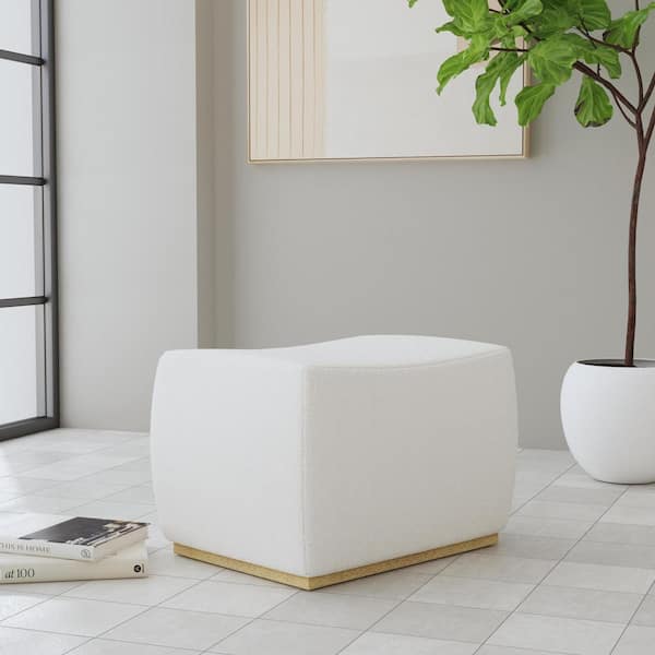 HOMESTYLES Nico White Boucle Fabric Ottoman