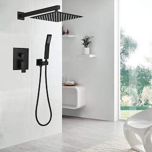1-Spray Patterns with 1.6 GPM 10 in. Wall Mount Dual Shower Heads in Matte Black (Valve Included)