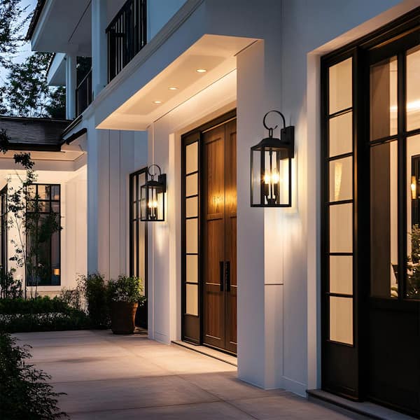 pasentel 18.85 in. 2-Light Black Outdoor Hardwired Wall