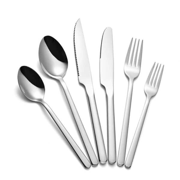 36-Piece Modern Silver Stainless Steel Flatware Set(Service for 6)