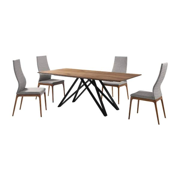 Armen Living Modena Parker 5-Piece Rectangle Wood Top Grey Dining Set