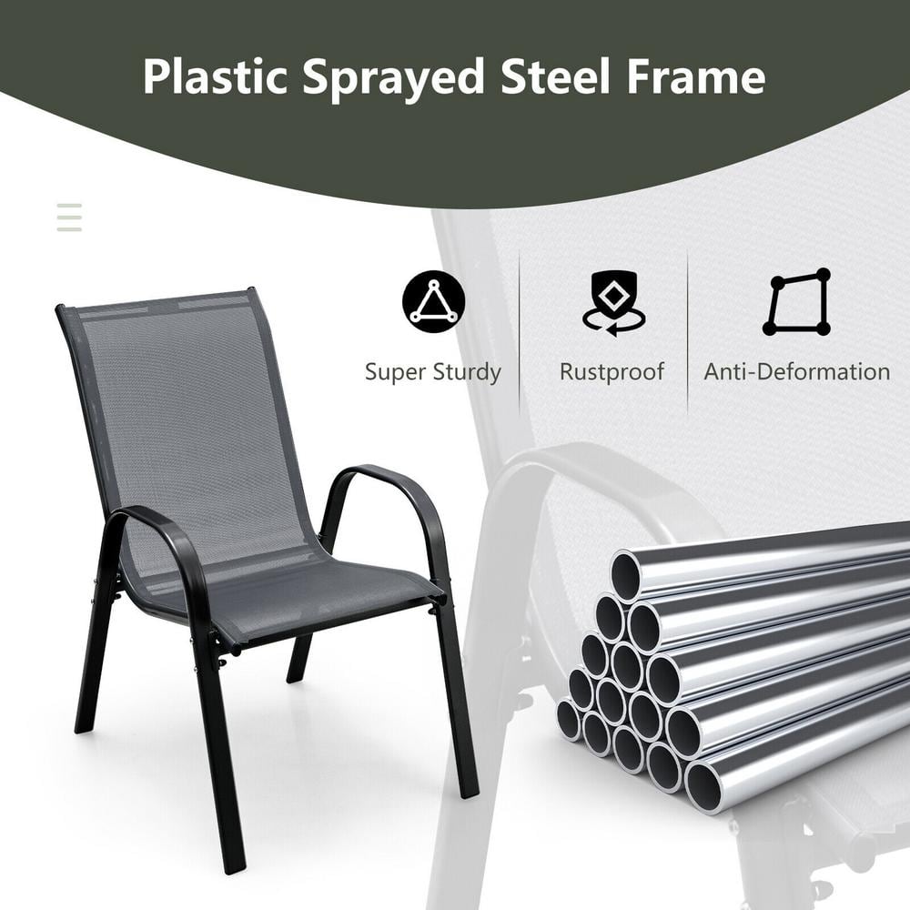 Set of 4 Gray Steel Frame Patio Dining Chairs