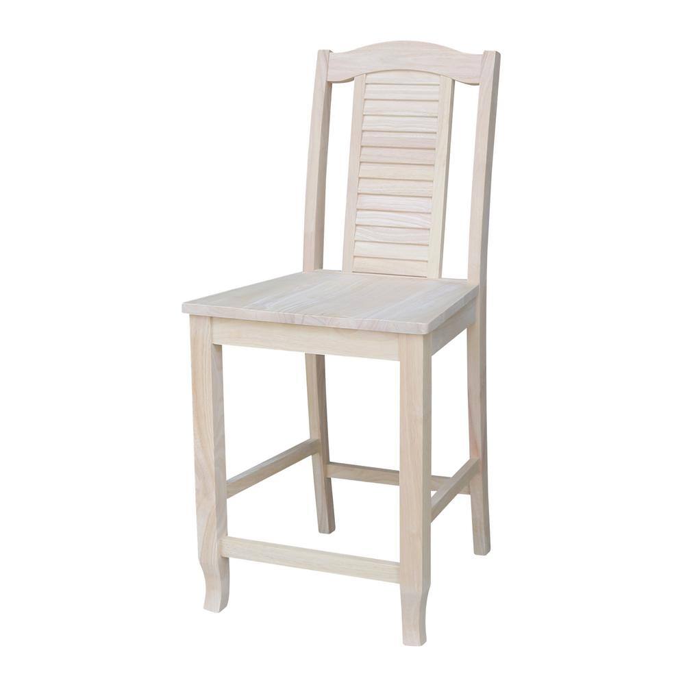 Beige Solid Wood Shutter Back Counter Height Stool